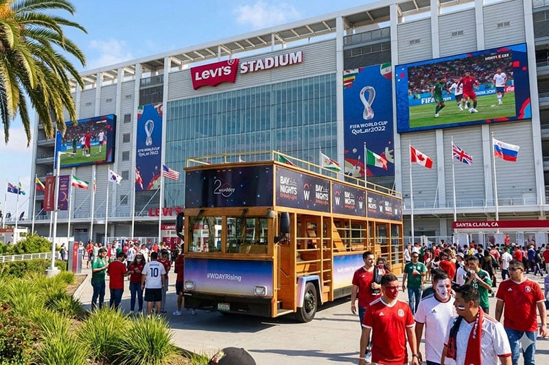 Brand activation bus at major sporting event